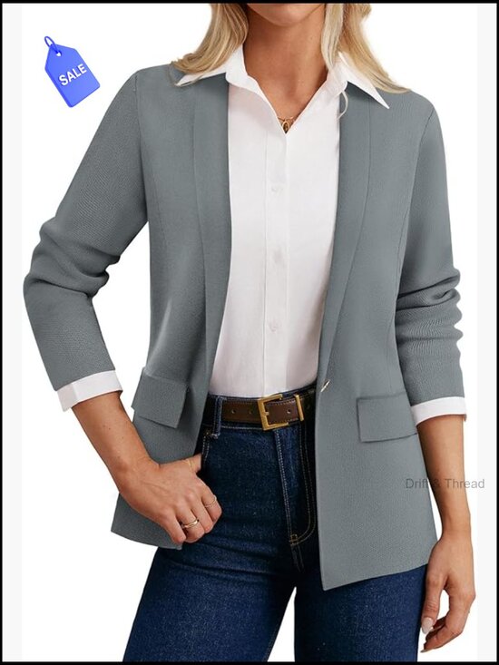 Jackets & Blazers - Lightweight Knit Blazer, Business Casual, Long Sleeve, V-Neck, Regular Fit